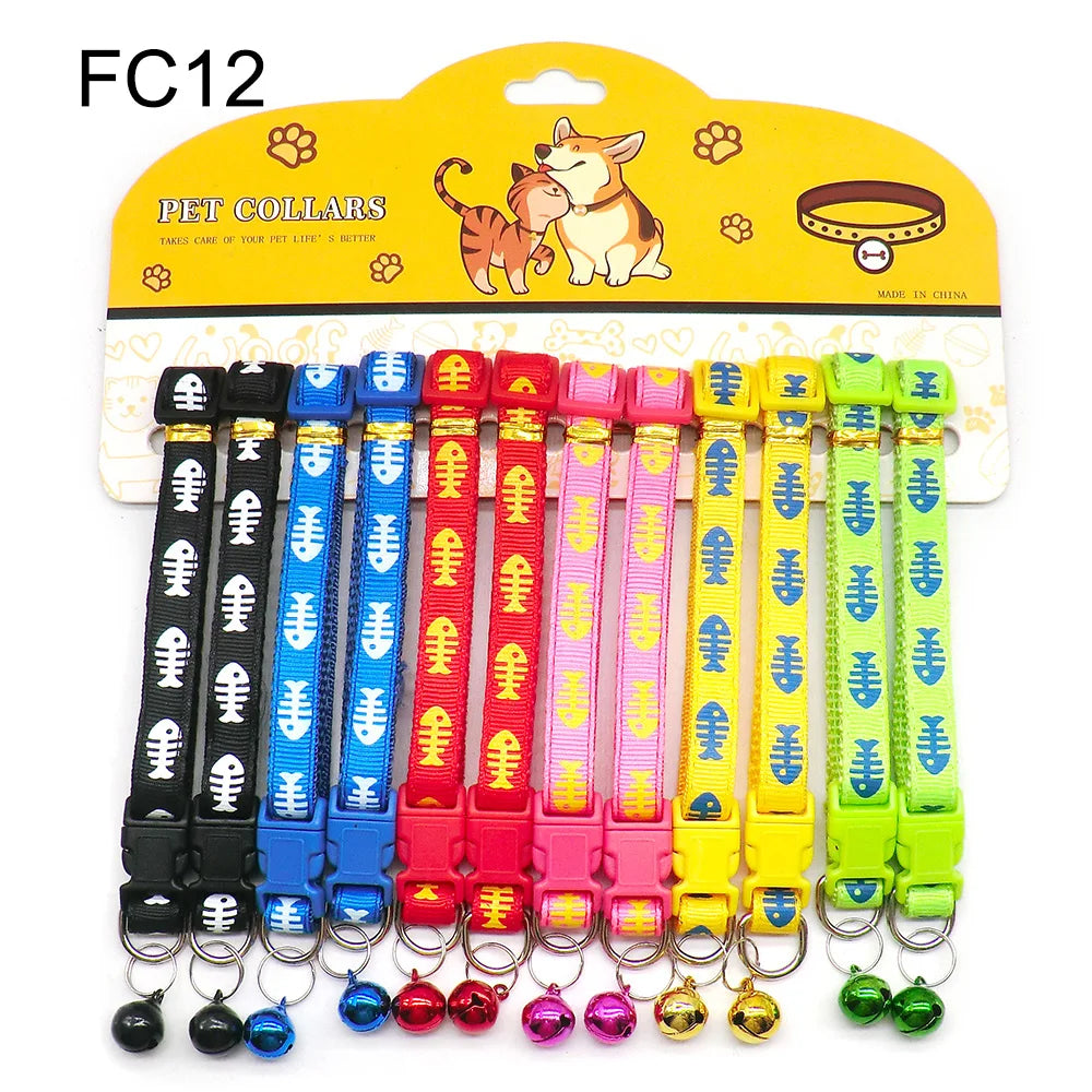 12-Pcs Anti-Lost Pet Collars – Mix Color Buckle Collars with Bell