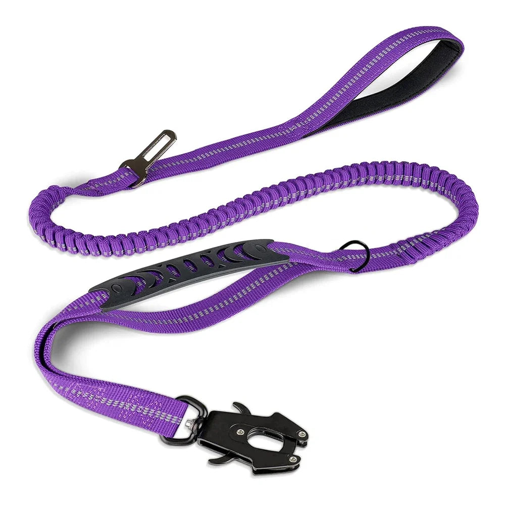 Reflective Shock-Absorbing Bungee Dog Leash – Heavy Duty with Car Seatbelt
