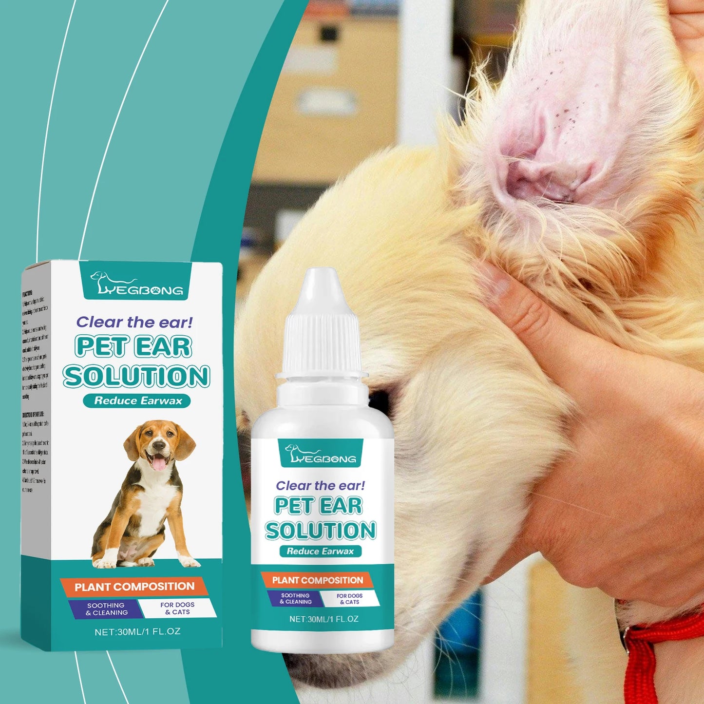 Yegbong Pet Ear Cleaner Drops – 30ml for Dogs & Cats