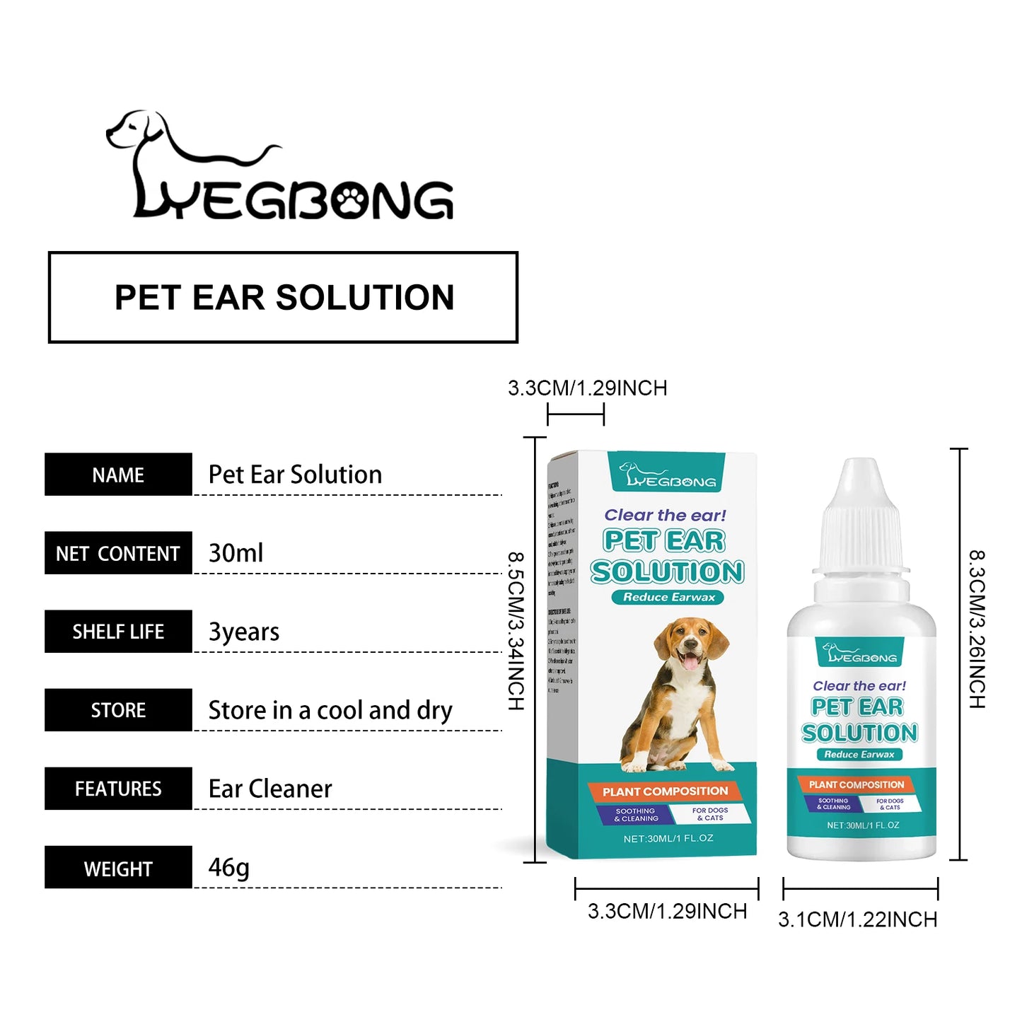 Yegbong Pet Ear Cleaner Drops – 30ml for Dogs & Cats