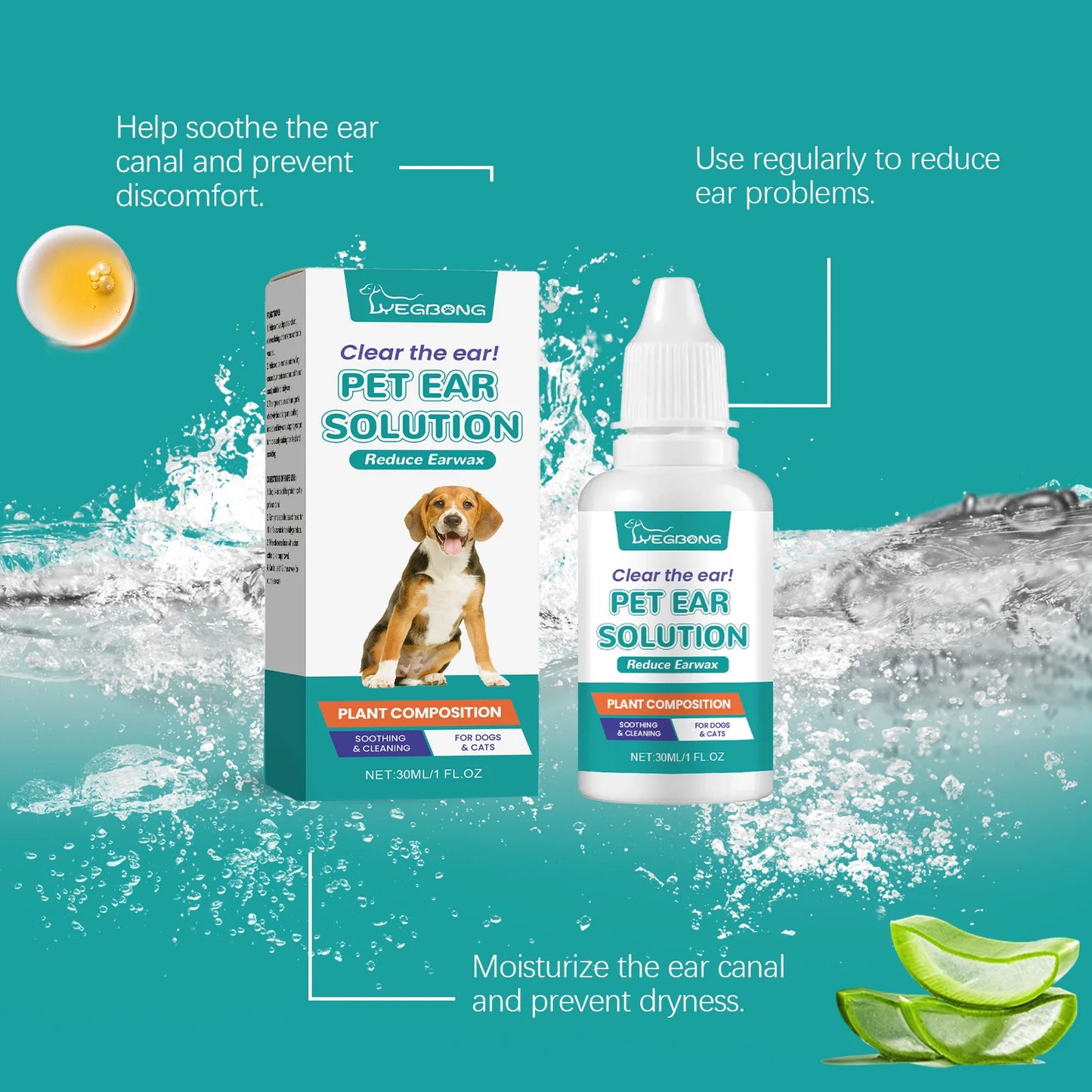 Yegbong Pet Ear Cleaner Drops – 30ml for Dogs & Cats