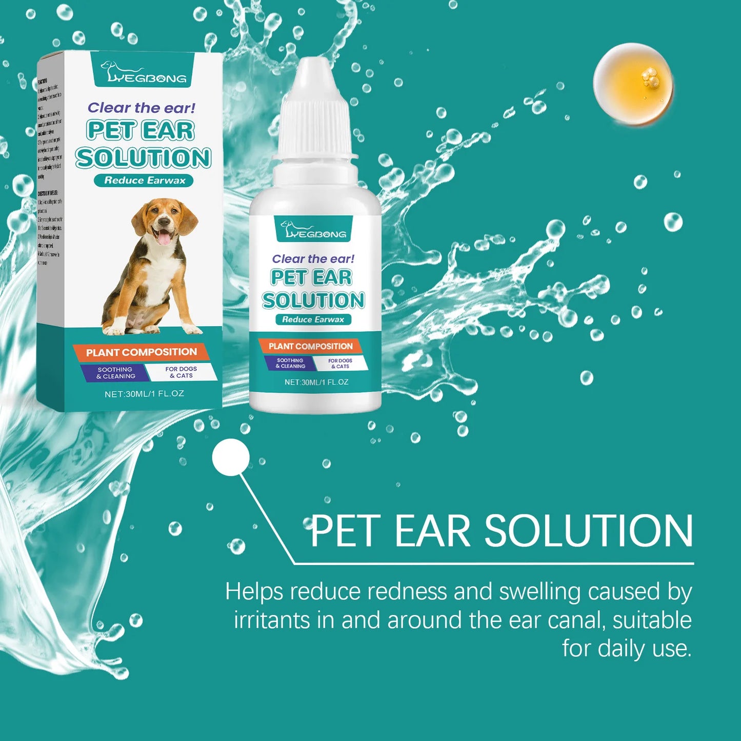 Yegbong Pet Ear Cleaner Drops – 30ml for Dogs & Cats