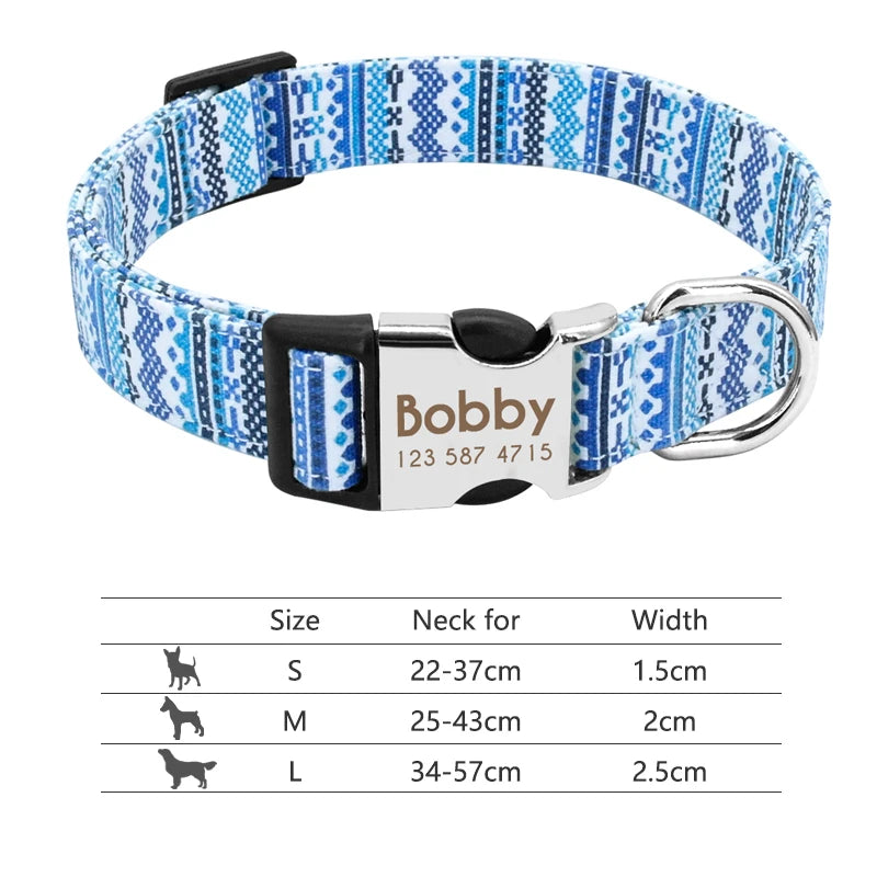 Adjustable Nylon Pet Collar – Personalized Engraved ID for Dogs & Cats