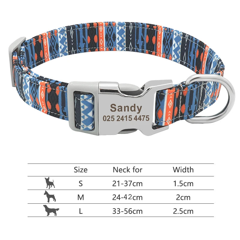 Adjustable Nylon Pet Collar – Personalized Engraved ID for Dogs & Cats