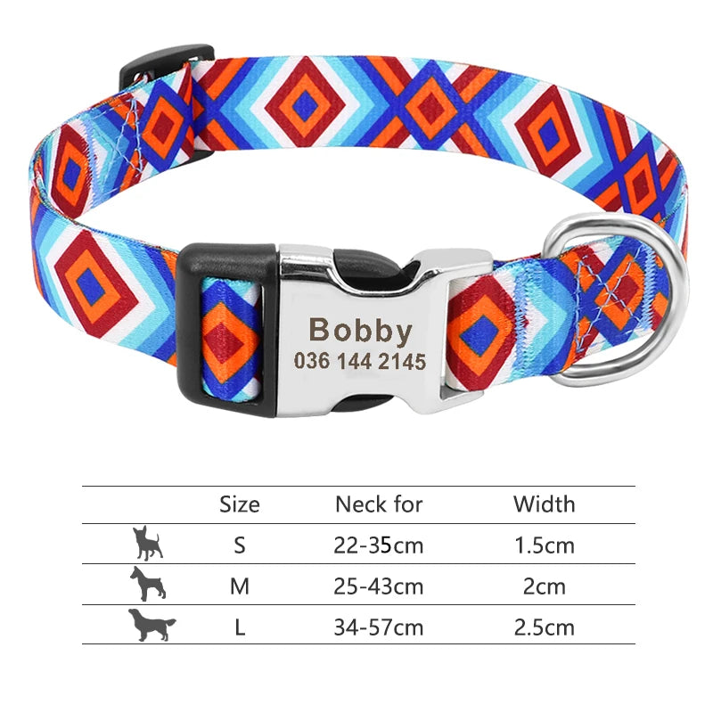 Adjustable Nylon Pet Collar – Personalized Engraved ID for Dogs & Cats