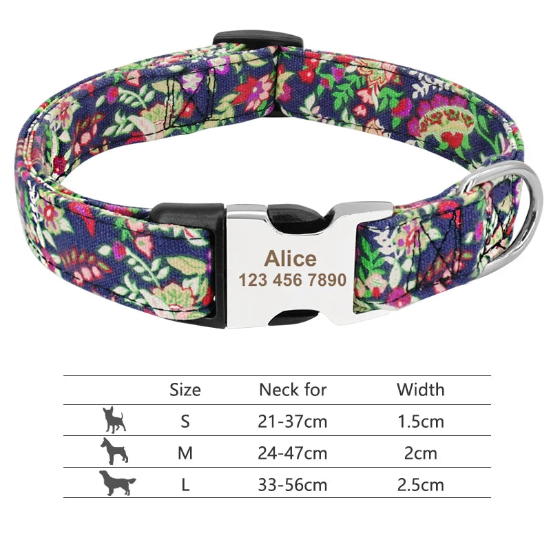Adjustable Nylon Pet Collar – Personalized Engraved ID for Dogs & Cats