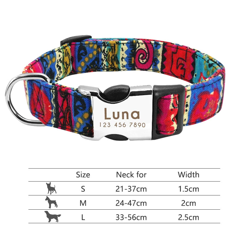 Adjustable Nylon Pet Collar – Personalized Engraved ID for Dogs & Cats