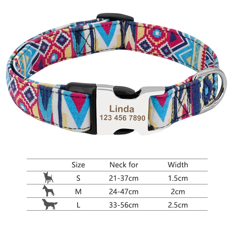 Adjustable Nylon Pet Collar – Personalized Engraved ID for Dogs & Cats