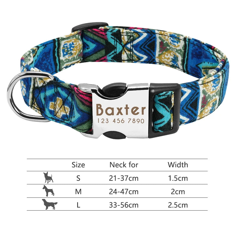 Adjustable Nylon Pet Collar – Personalized Engraved ID for Dogs & Cats