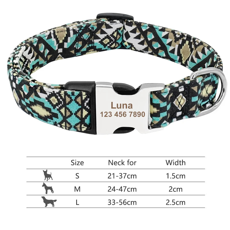 Adjustable Nylon Pet Collar – Personalized Engraved ID for Dogs & Cats
