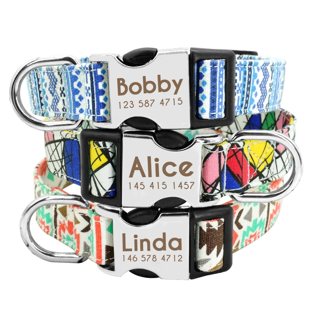 Adjustable Nylon Pet Collar – Personalized Engraved ID for Dogs & Cats
