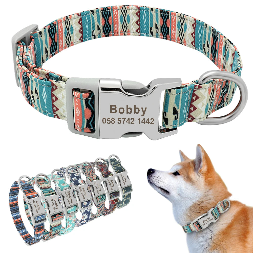 Adjustable Nylon Pet Collar – Personalized Engraved ID for Dogs & Cats