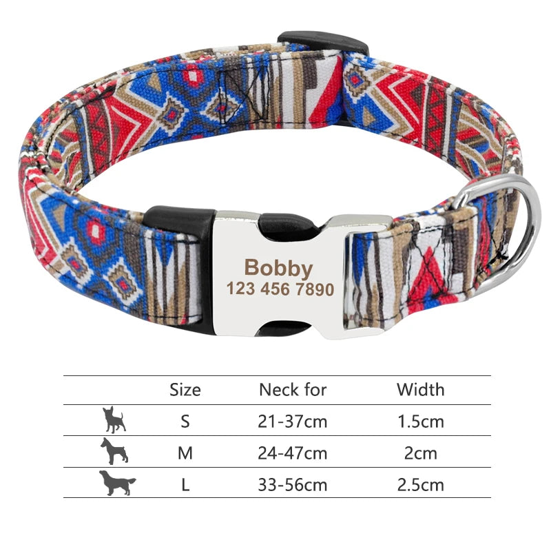Adjustable Nylon Pet Collar – Personalized Engraved ID for Dogs & Cats