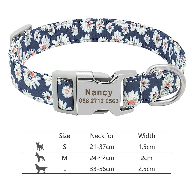 Adjustable Nylon Pet Collar – Personalized Engraved ID for Dogs & Cats