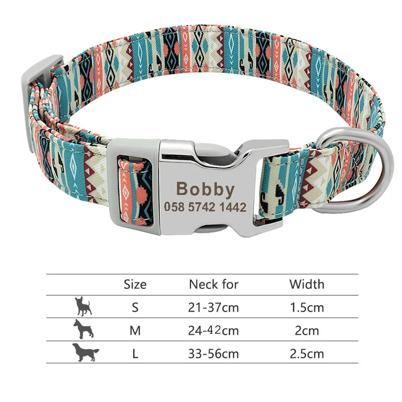 Adjustable Nylon Pet Collar – Personalized Engraved ID for Dogs & Cats