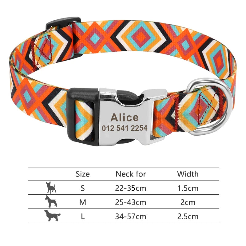 Adjustable Nylon Pet Collar – Personalized Engraved ID for Dogs & Cats
