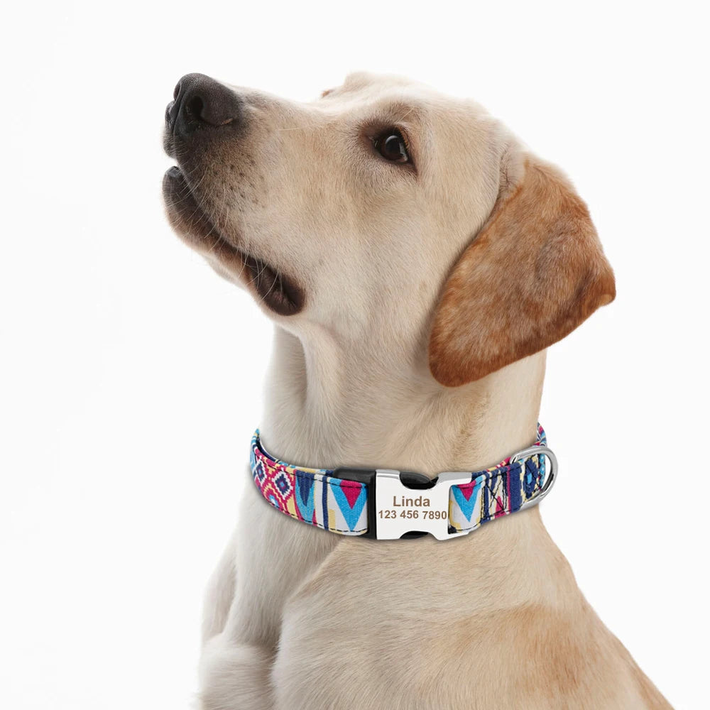 Adjustable Nylon Pet Collar – Personalized Engraved ID for Dogs & Cats