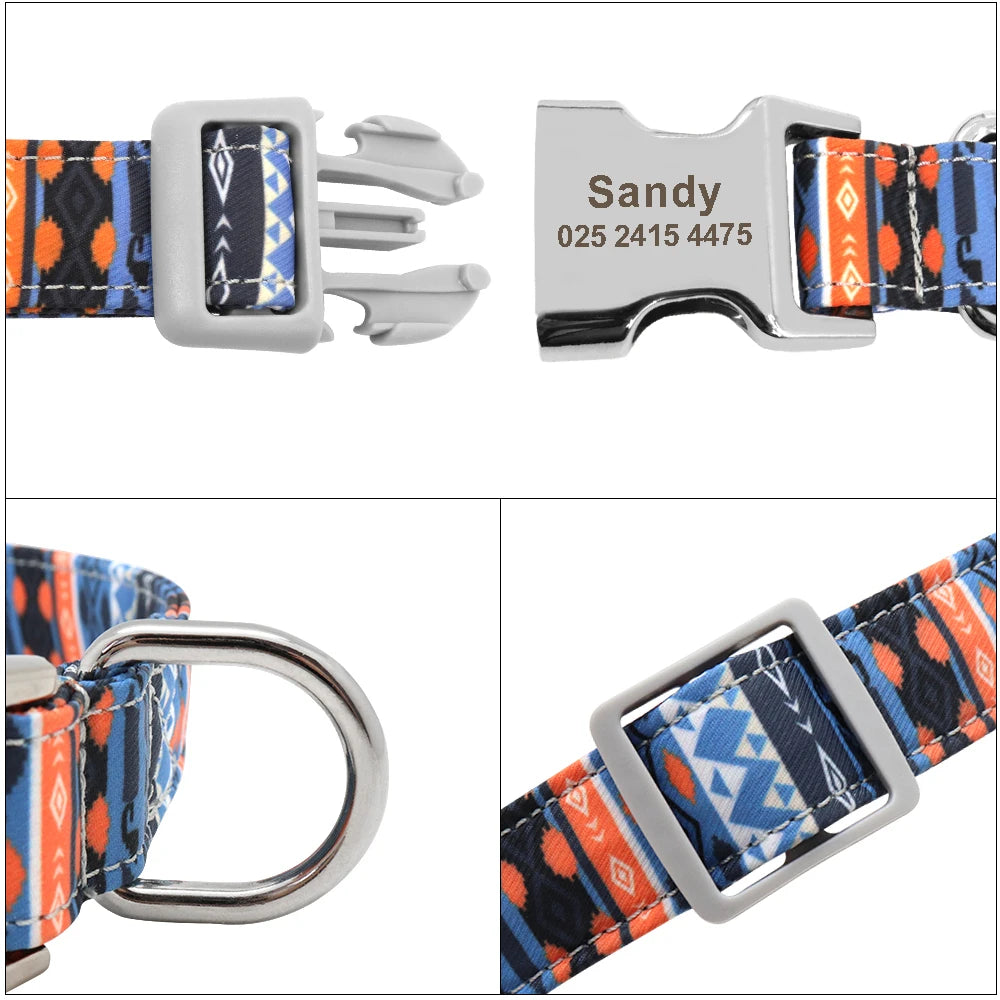 Adjustable Nylon Pet Collar – Personalized Engraved ID for Dogs & Cats