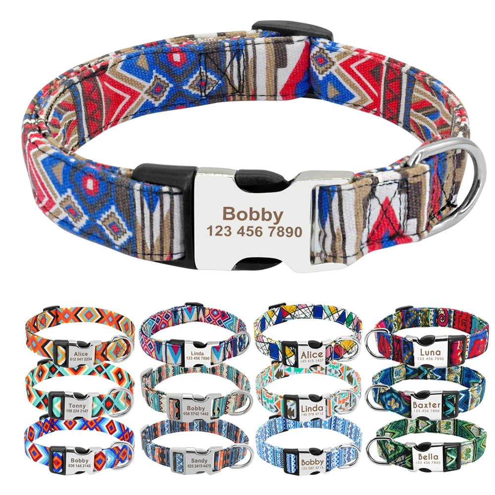 Adjustable Nylon Pet Collar – Personalized Engraved ID for Dogs & Cats