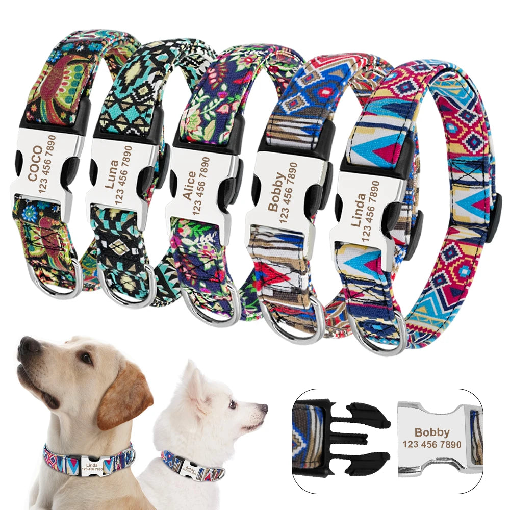 Adjustable Nylon Pet Collar – Personalized Engraved ID for Dogs & Cats