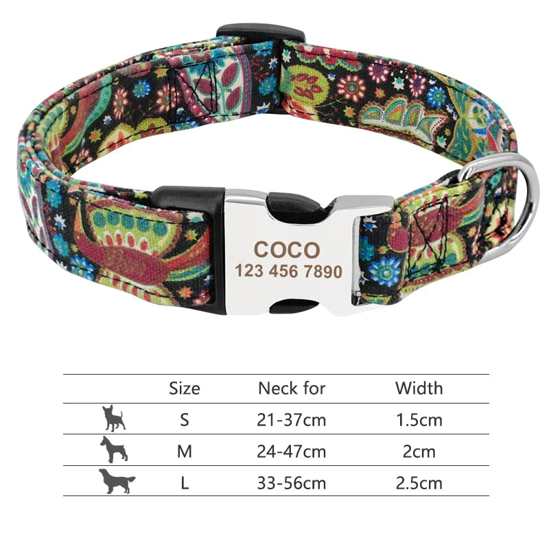 Adjustable Nylon Pet Collar – Personalized Engraved ID for Dogs & Cats