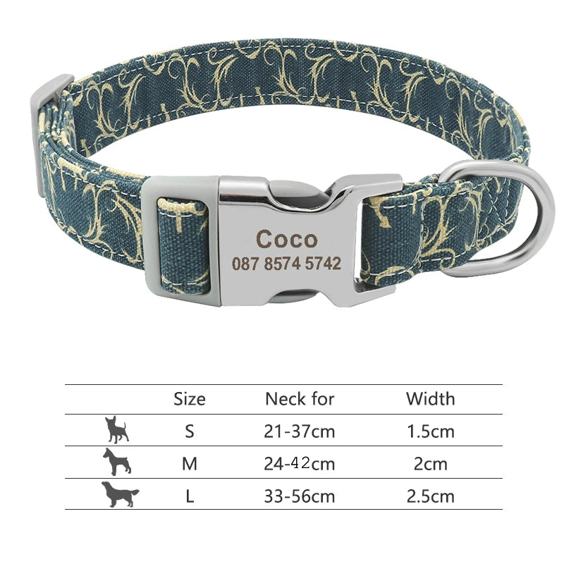 Adjustable Nylon Pet Collar – Personalized Engraved ID for Dogs & Cats