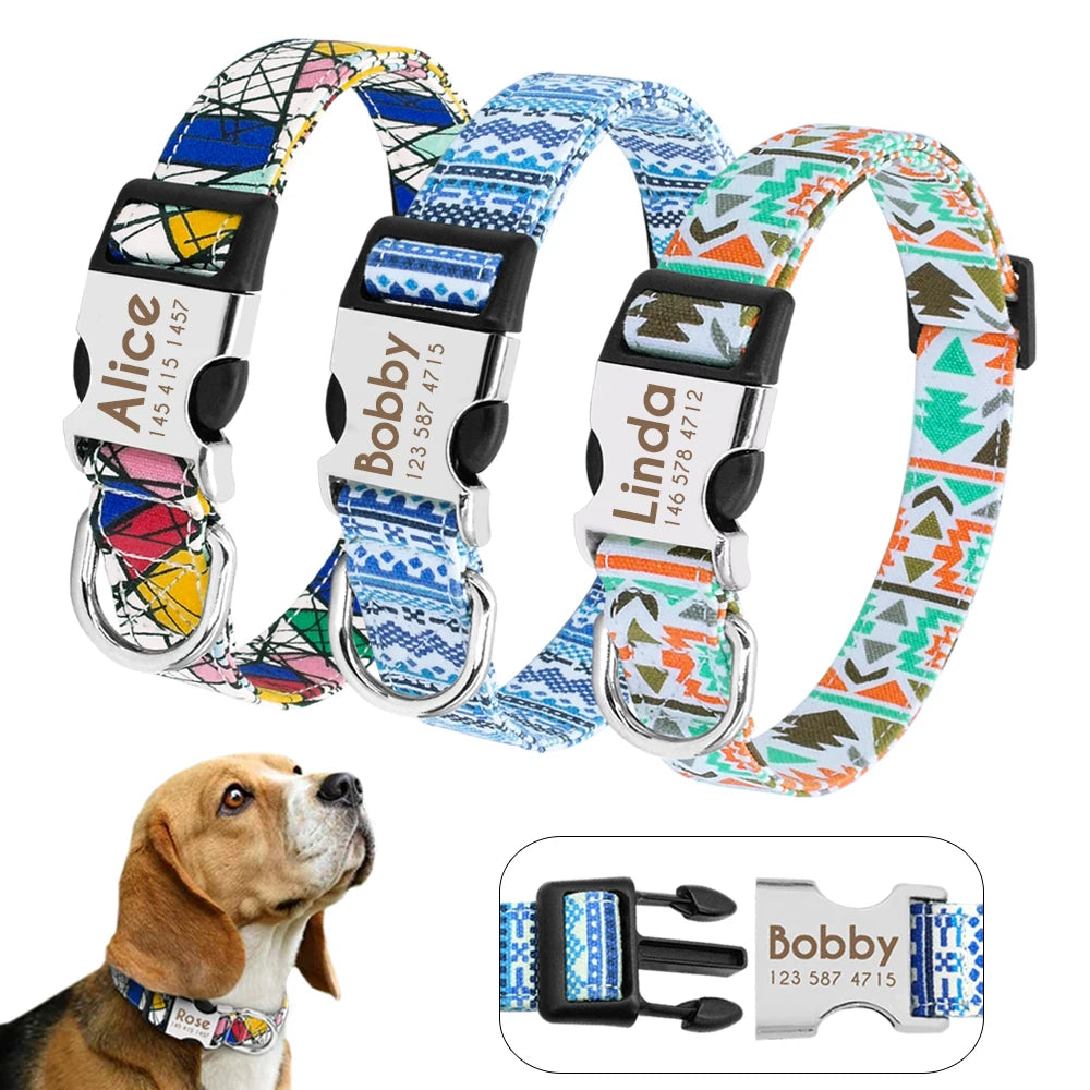 Adjustable Nylon Pet Collar – Personalized Engraved ID for Dogs & Cats