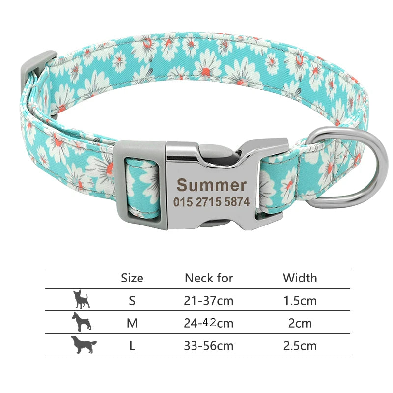 Adjustable Nylon Pet Collar – Personalized Engraved ID for Dogs & Cats
