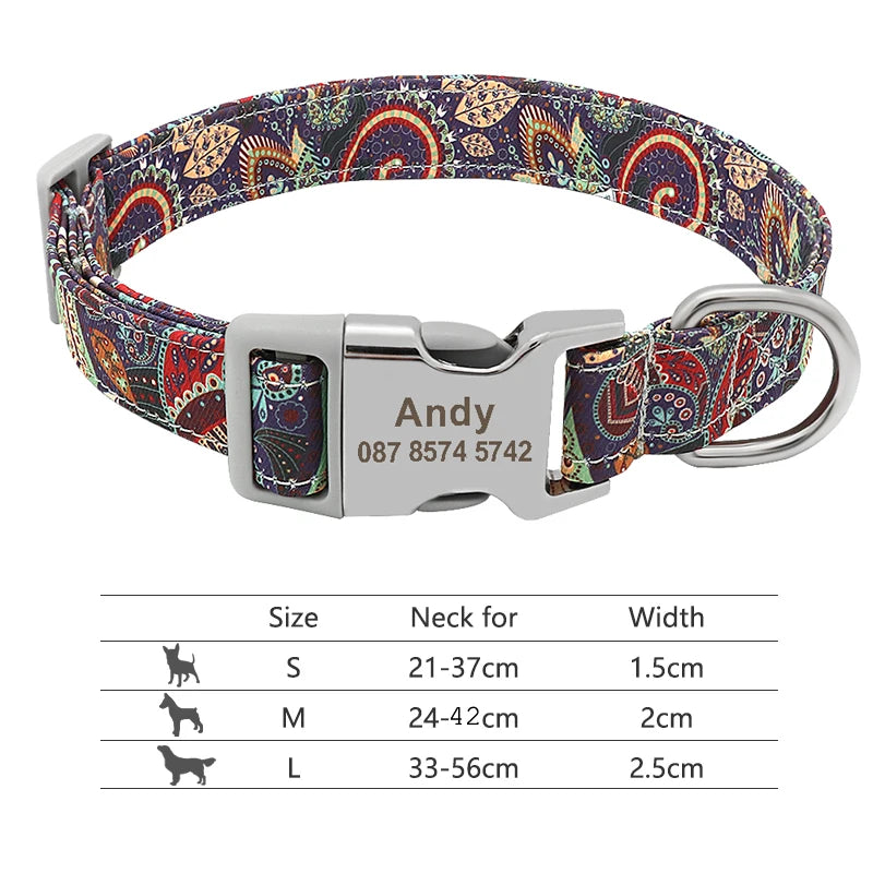 Adjustable Nylon Pet Collar – Personalized Engraved ID for Dogs & Cats