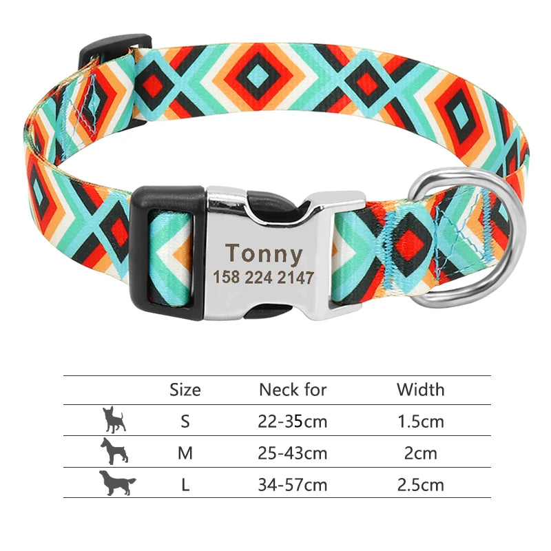 Adjustable Nylon Pet Collar – Personalized Engraved ID for Dogs & Cats