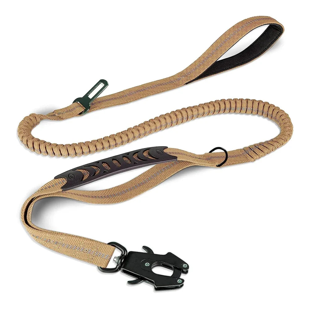 Reflective Shock-Absorbing Bungee Dog Leash – Heavy Duty with Car Seatbelt