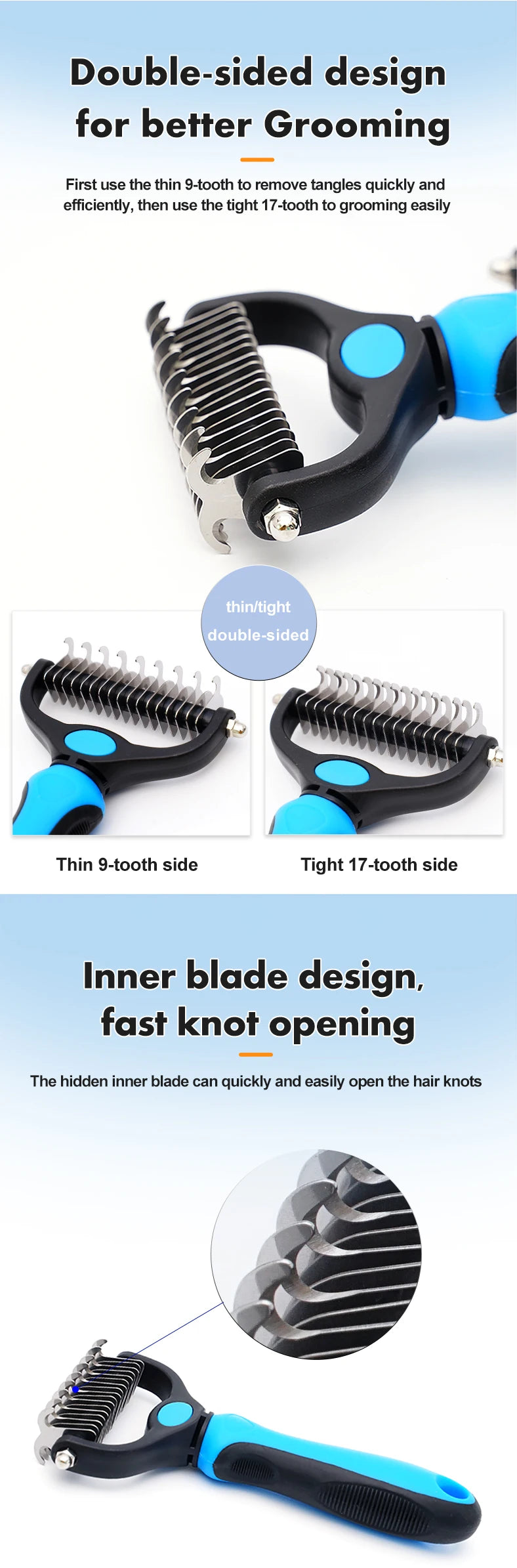 Pet Knot Remover Comb – Stainless Steel Dematting Brush for Dogs & Cats
