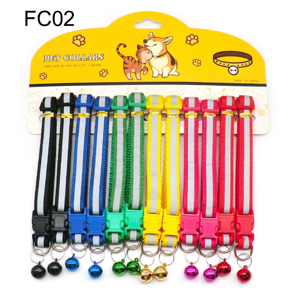 12-Pcs Anti-Lost Pet Collars – Mix Color Buckle Collars with Bell