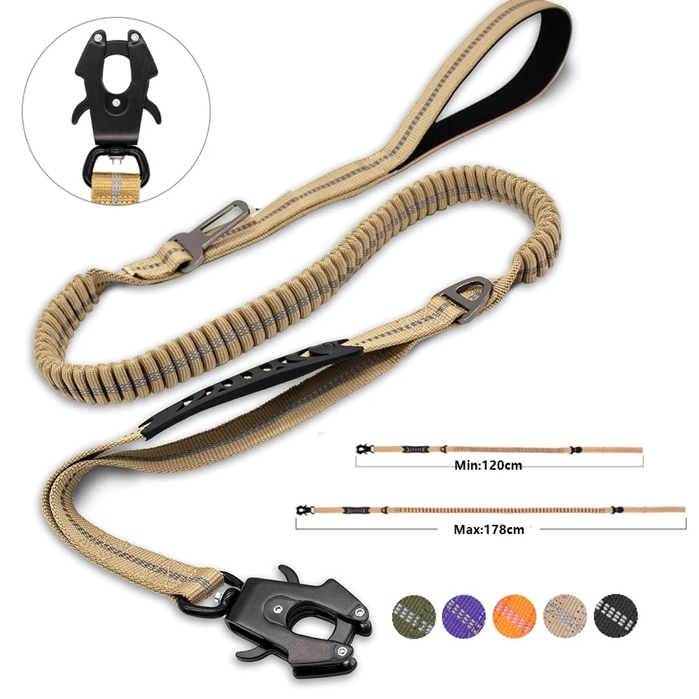 Reflective Shock-Absorbing Bungee Dog Leash – Heavy Duty with Car Seatbelt