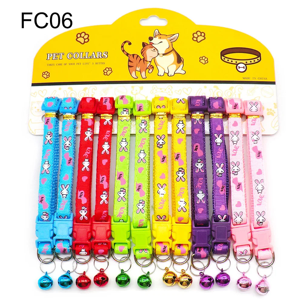 12-Pcs Anti-Lost Pet Collars – Mix Color Buckle Collars with Bell