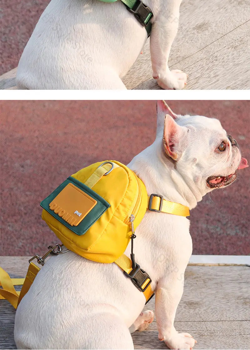 Dog Harness & Leash with Snack Backpack – Adjustable Pet Travel Set