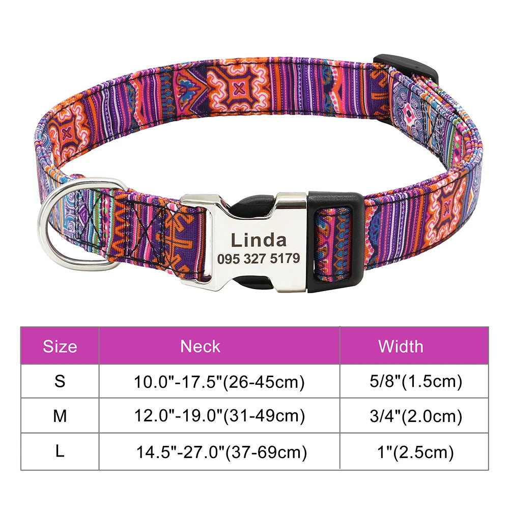 Adjustable Nylon Pet Collar – Personalized Engraved ID for Dogs & Cats