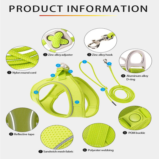 Adjustable Reflective Dog & Cat Harness Leash Set – Small & Medium Pets