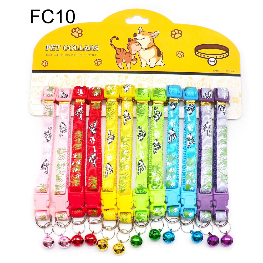 12-Pcs Anti-Lost Pet Collars – Mix Color Buckle Collars with Bell