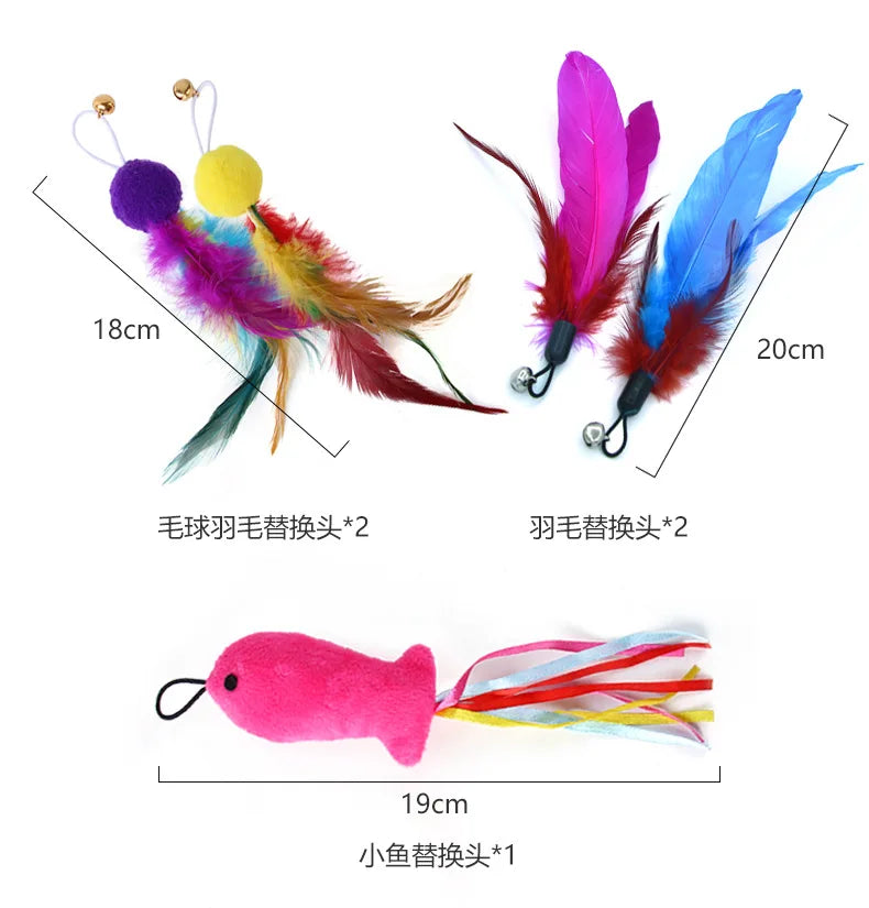 9-Pack Colorful Feather Replacement Heads – Interactive Cat Stick Toy
