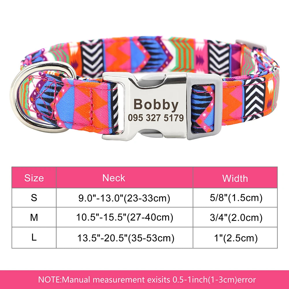 Adjustable Nylon Pet Collar – Personalized Engraved ID for Dogs & Cats