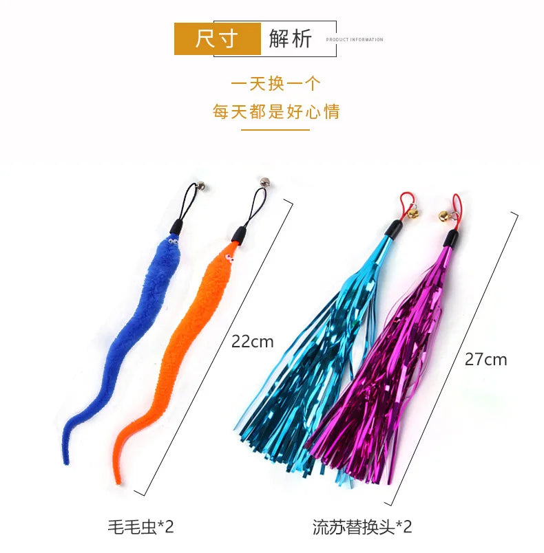 9-Pack Colorful Feather Replacement Heads – Interactive Cat Stick Toy