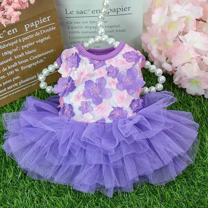 Floral Princess Dog Dress – Soft Outfit for Small & Medium Dogs