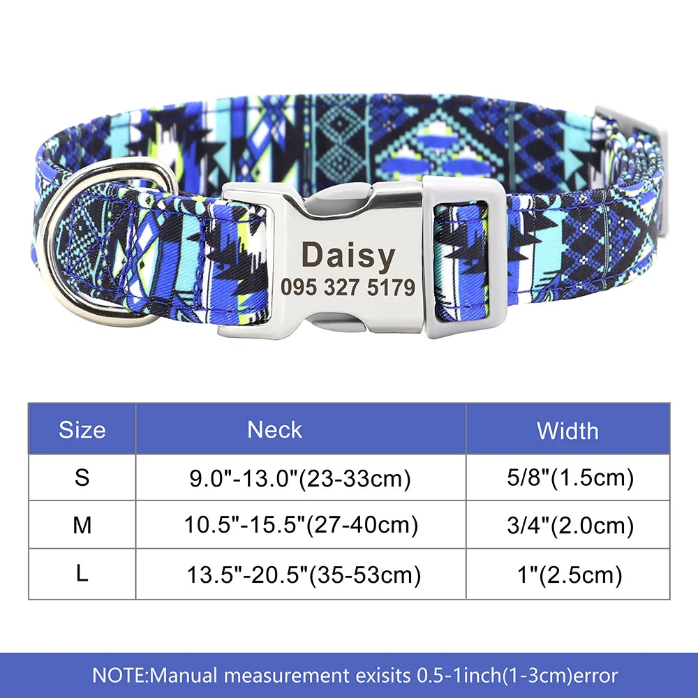Adjustable Nylon Pet Collar – Personalized Engraved ID for Dogs & Cats