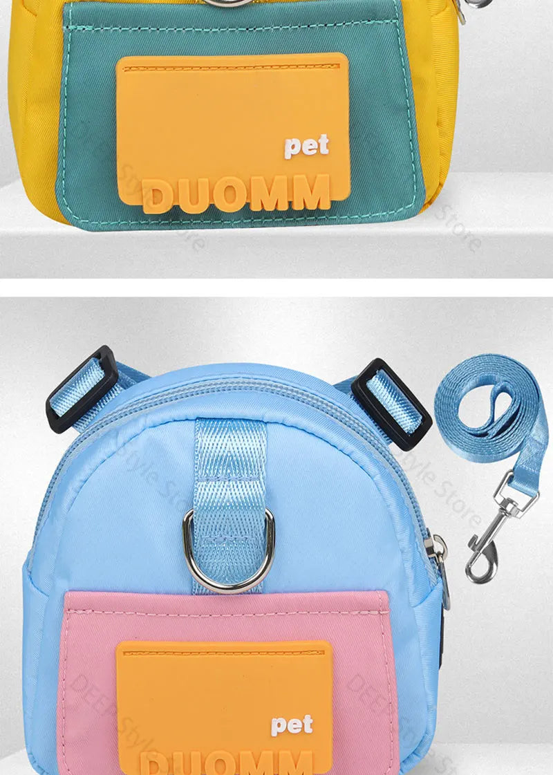 Dog Harness & Leash with Snack Backpack – Adjustable Pet Travel Set