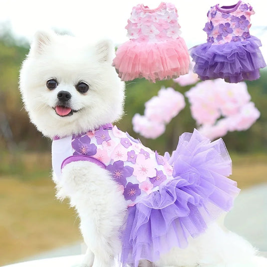 Floral Princess Dog Dress – Soft Outfit for Small & Medium Dogs