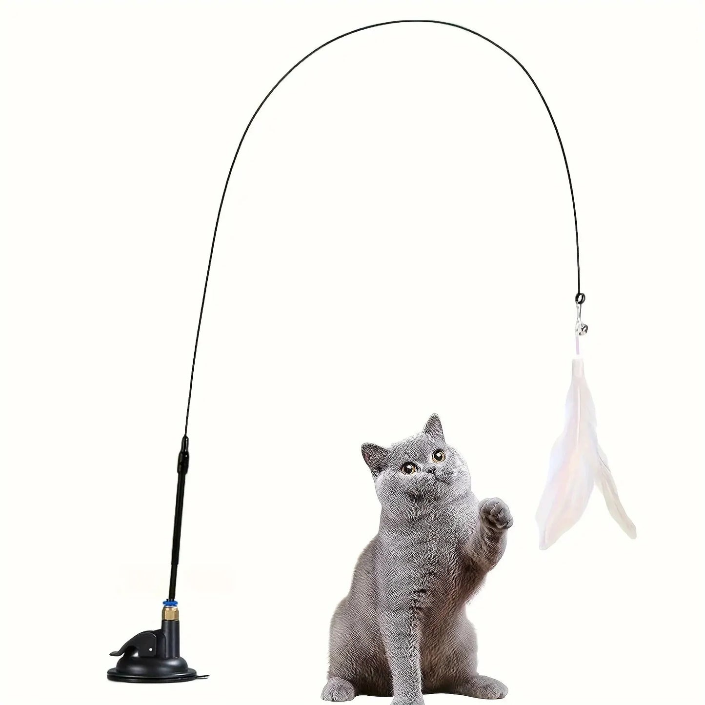 Interactive Cat Feather Wand with Bell & Suction Cup