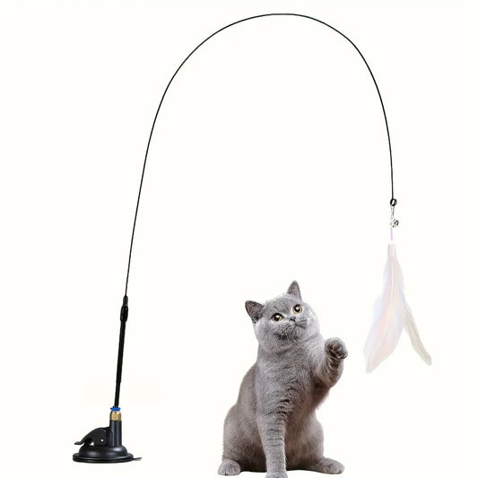 Interactive Cat Feather Wand with Bell & Suction Cup