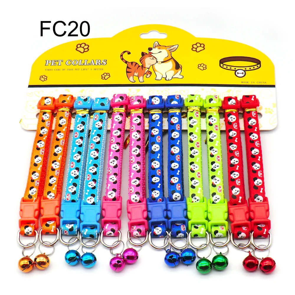 12-Pcs Anti-Lost Pet Collars – Mix Color Buckle Collars with Bell