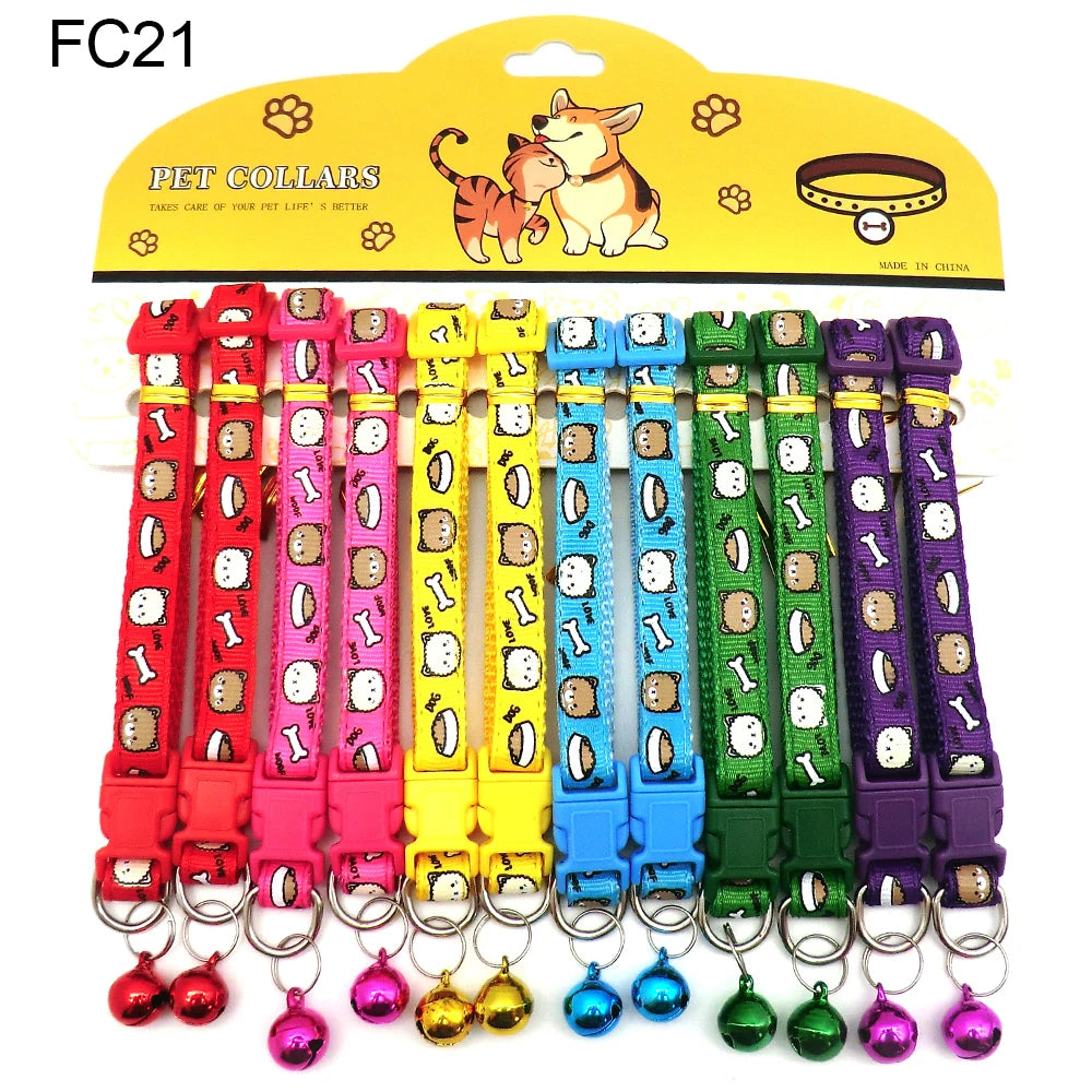 12-Pcs Anti-Lost Pet Collars – Mix Color Buckle Collars with Bell